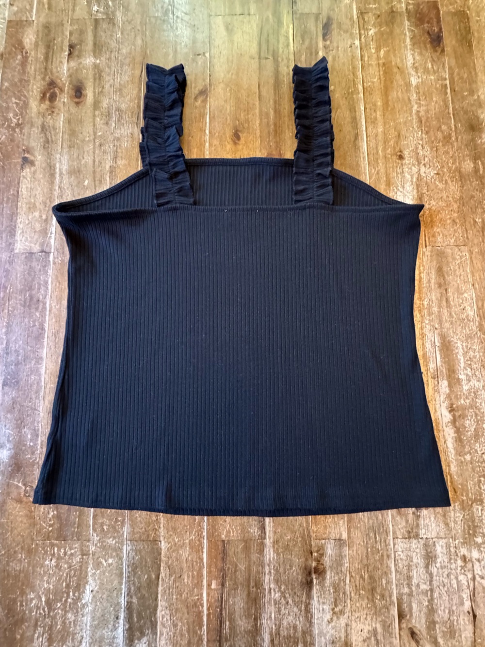 bohme Brand Square Neck Ruffle Strap Ribbed Knit Black Tank Top Sz. XL - Picture 6 of 6